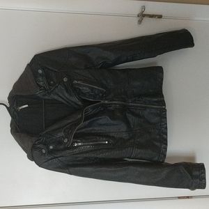 Faux leather jacket with zip off hood